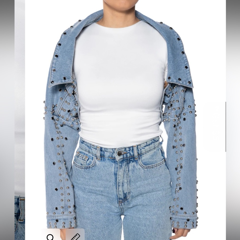 New Azalea Wang Alex Denim Draped Studded Jacket